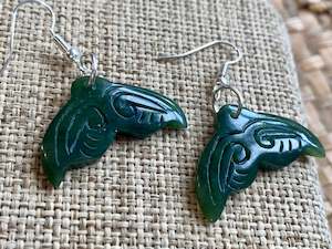 NZ Pounamu drop earrings - whale tail