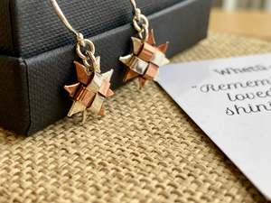 Woven Whetu Star Earrings - silver and copper