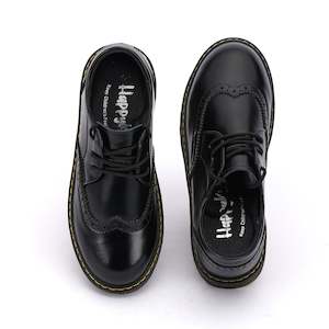 School Shoes: Unisex Black Leather Lace Up School Shoes-Super Brogue marten | Happy Kid