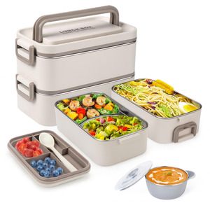 Lunch Boxes: 2L Large Stainless Steel Bento Lunch Box & Container with Soup Bowl & Cutlery Holder