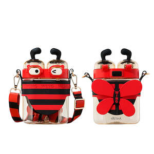 Lunch Boxes Drink Bottles: Little Bee Kids Water Bottle with Dual Straws & Flip-top Lids 570ml