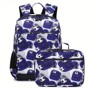 School Bag Lunch Box Set: Football Theme Backpack