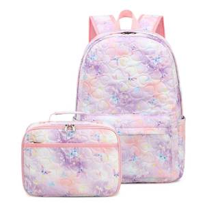 School Bag Lunch Box Set: Pink Purple & Blue Butterfly School Bag Set
