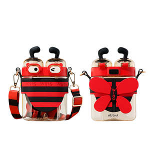 Water Bottle: Little Bee Kids Water Bottle with Dual Straws & Flip-top Lids 570ml