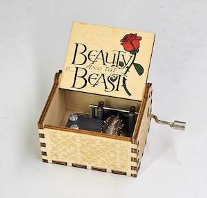 Music Box: Beauty and the Beast Music Box Hand Crank Carved Wooden Musical Box