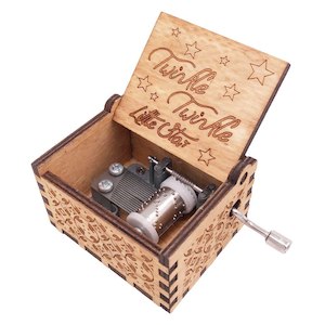 Twinkle Twinkle Black Music Box Hand Crank Carved Wooden Musical Box