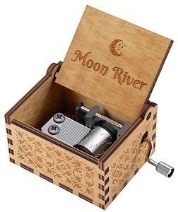 Music Box: Moon river Music Box Hand Crank Carved Wooden Musical Box