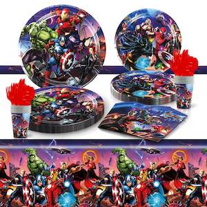 Avengers Party Tableware Set – 50 Pieces with Plates, Cups, Napkins & Tablecloth