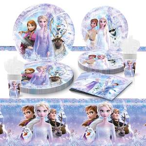 Party Ware: Frozen Party Tableware Set – 50 Pieces with Plates, Cups, Napkins & Tablecloth