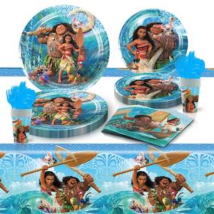 Party Ware: Moana Party Tableware Set – 50 Pieces with Plates, Cups, Napkins & Tablecloth