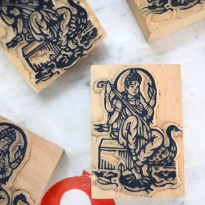 Products: Good Luck Woodblock Stamp Saraswati Happy Medium