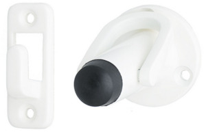 Brand Miles Nelson: MILES NELSON DOOR STOP ROUND LATCH BACK IN 3 COLOURS : BLACK ,POWDER COAT WHITE ,SATIN CHROME