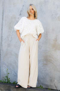 Muriwai Trouser - Pinstripe Beige Linen