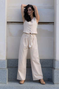 Dune Pants with Rope Tie - Beige Linen