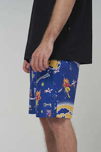 Mens Board Shorts: Crate X Space Man Candy Swim Shorts Blue