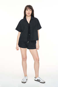 Womens L S Shirts 1: Huffer Lin-In Camp Shirt Black