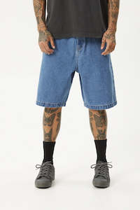 Afends Mens: Afends Lil C Denim Baggy Fit Short 22 Inch Worn Blue