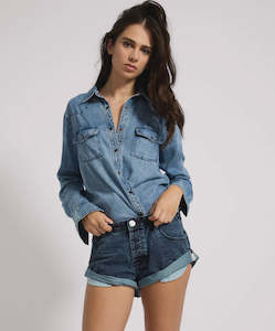 Womens Clothing Shorts: One Teaspoon Bandits Low waist Denim Shorts- Indigo