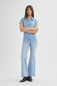 Rollas Ec Flare Jumpsuit Sunshine Light Vintage Blue