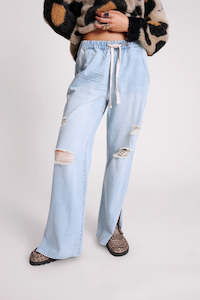 Womens Demin Jeans: One Teaspoon Sportster Blue Roadhouse Wide Leg Drawstring Jeans Sport Blue