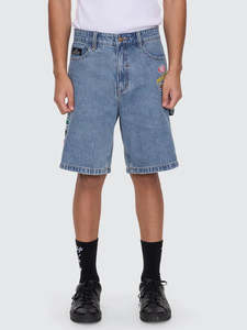Size 34: Thrills Total Service Mid Slacker Relaxed Long Denim Short Trucker Blue