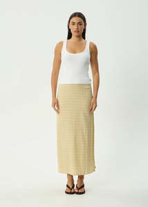 Afends Womens: Afends Sunday - Seersucker Maxi Skirt - Lemon Check