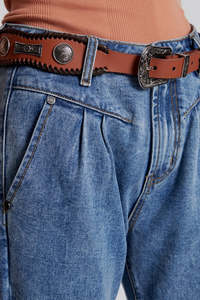 Belts: One Teaspoon High Waist Leather Studded Belt Tan