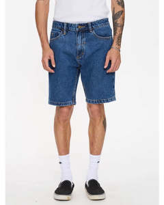 Size 30: Thrills Chopped Hem Slim Straight Denim Short Deep Vintage Blue