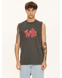 Size Xl: Thrills Once Bitten Twice Shy Merch Fit Muscle Tee Merch Black