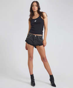 One Teaspoon Bandits Low waist Studded denim Shorts-Washed Black