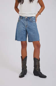 One Teaspoon Mid waist Wide Leg Denim Shorts- Hoodlum Blue