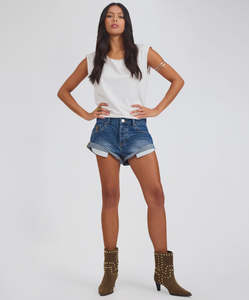 One Teaspoon Bandits Low waist Denim Shorts- Blue Paisley