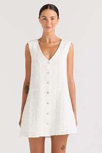 Essentials Womens: Poolside Paradiso Summer V Button Up dress White
