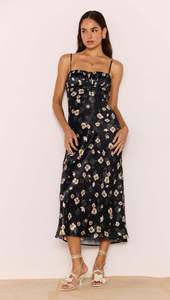 Essentials Womens: Mink Pink Elinor Bias Midi Dress Floral/Black
