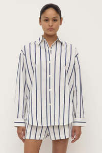 Assembly Nara Stripe Long Sleeve Shirt White/True Navy