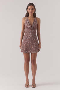 Essentials Womens: Sovere Delilah Mini Dress Mocha Polka Dot