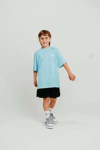 Size 6: Crate Kids Scripted Box Fit T-Shirt Light Blue
