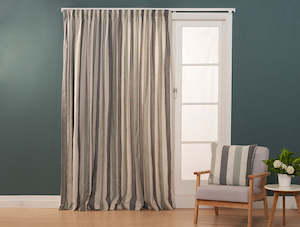 Lined Curtains: Catalan Stripe Sage Lined Pencil Pleat Curtains
