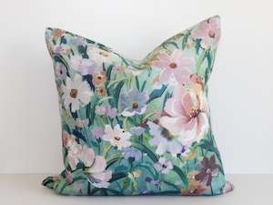Maia Linen Filled Cushion - Mint Garden