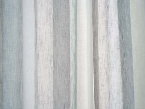 Montserrat Stripe Sheer Fabric - Duck Egg/White/Grey
