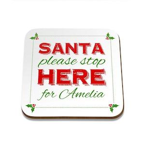 Santa Stop Square Coaster - Set of 4