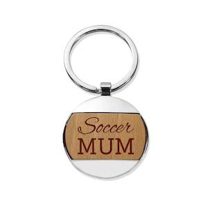Engraved Wood Metal Keyrings: Mum Round Metal Keyring