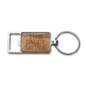 Engraved Wood Metal Keyrings: This Daddy Rectangle Metal Keyring