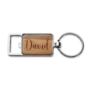 Engraved Wood Metal Keyrings: Stylish Name Rectangle Metal Keyring