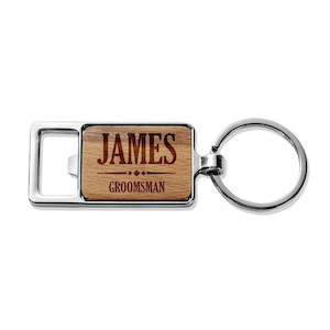 Engraved Wood Metal Keyrings: Groomsman Rectangle Metal Keyring