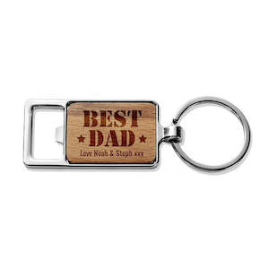Engraved Wood Metal Keyrings: Best Dad Rectangle Metal Keyring