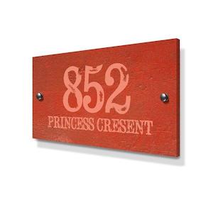 Orange Cement Effect Large Metal House Sign