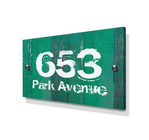 Green Wood Panel Effect Large Metal House Sign