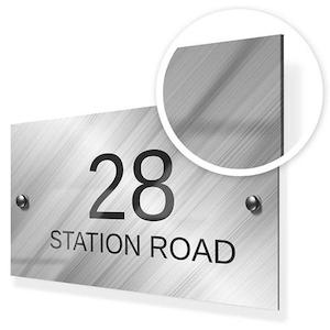 House Signs: Dark Diagonal Pattern Metal House Sign