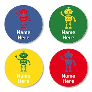 Round Name Labels: Robot Round Label (Pack of 30)